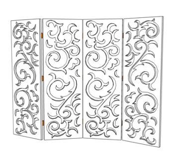 新中式雕花隔断su模型