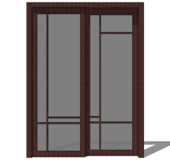 现代实木推拉门su模型
