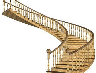 美式实木楼梯su模型
