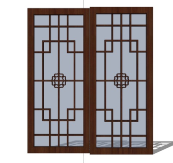 新中式推拉门su模型