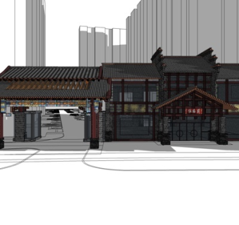 中式餐厅外观su模型