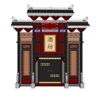 中式酒楼门头su模型