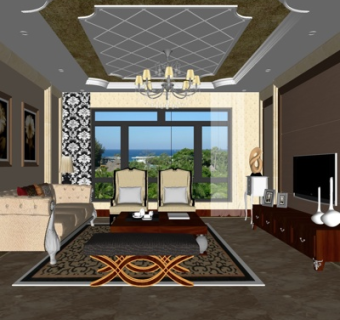 欧式轻奢客厅su模型