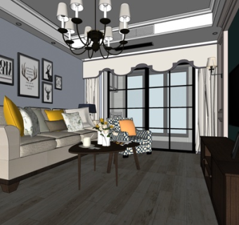 现代简约客厅su模型