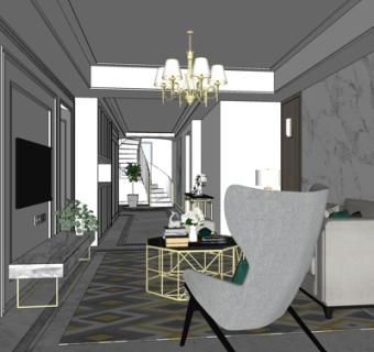 现代简约客厅su模型