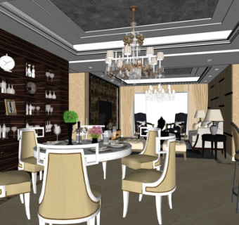 欧式客餐厅su模型