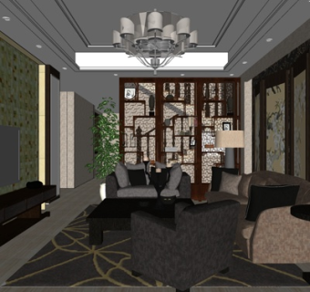 现代简约客厅su模型