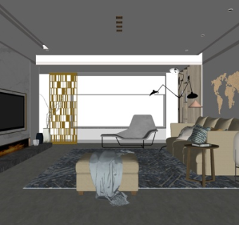 现代简约客厅su模型