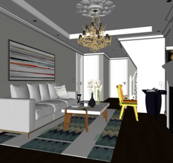 简欧客厅su模型