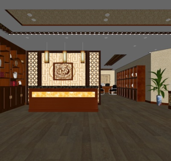 新中式古董店su模型