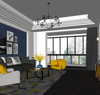 现代简约客厅su模型