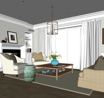 简欧客厅su模型