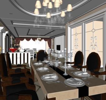 欧式客餐厅su模型