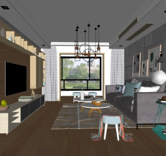 现代简约客厅su模型