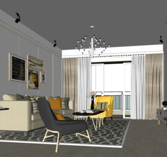 北欧简约客厅su模型