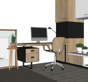 现代电脑桌su模型