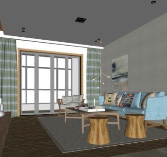 现代简约客厅su模型