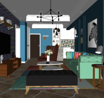 简欧客厅su模型