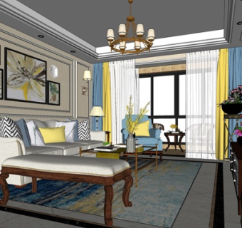 欧式客厅su模型