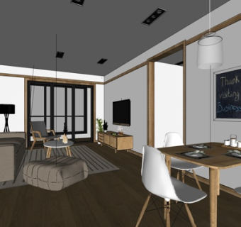 现代简约客餐厅su模型