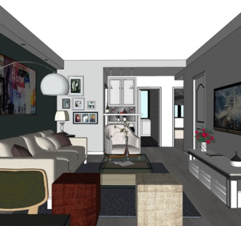 现代简约客厅su模型