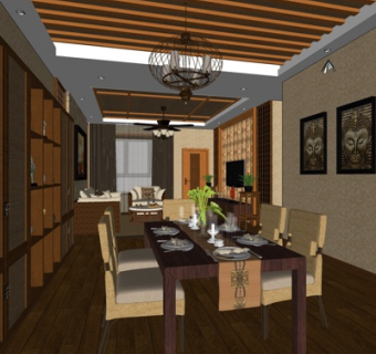 现代客餐厅su模型