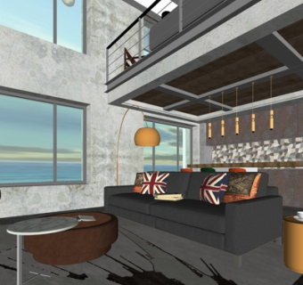 工业风复式客厅su模型