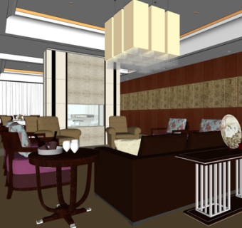 新中式客厅su模型