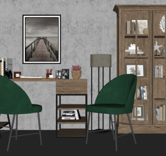 现代实木书桌su模型