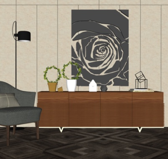 现代实木端景柜su模型