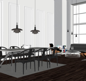 现代简约客餐厅su模型