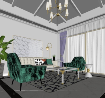 现代简约客厅su模型