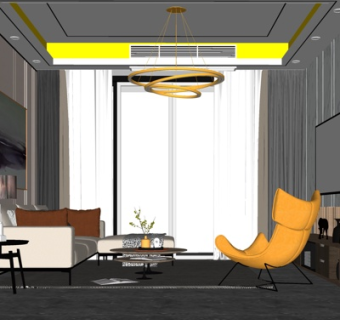 现代简约客厅su模型