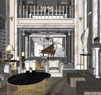 欧式别墅客厅su模型