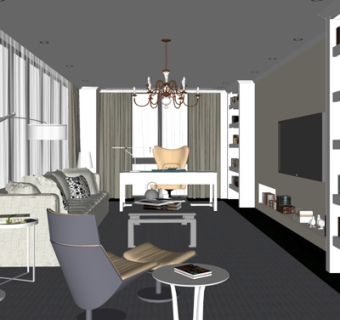 现代简约客厅su模型