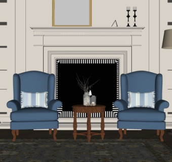 欧式布艺休闲桌椅su模型