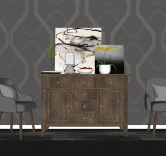 现代实木端景柜su模型