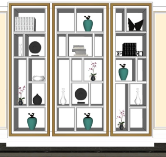 现代实木装饰柜su模型