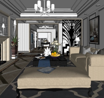 美式客厅su模型