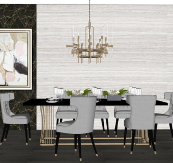 美式轻奢餐桌椅us模型