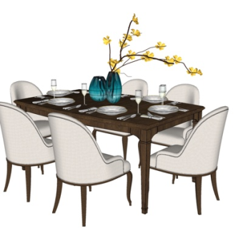 美式餐桌椅su模型