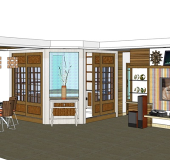 美式客餐厅su模型