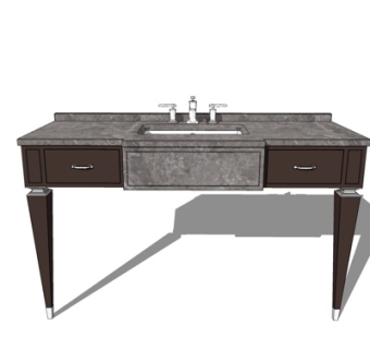 美式卫生间洗手盆su模型