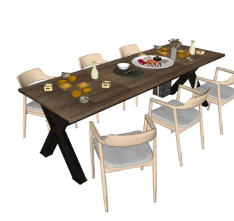 北欧餐桌椅su模型