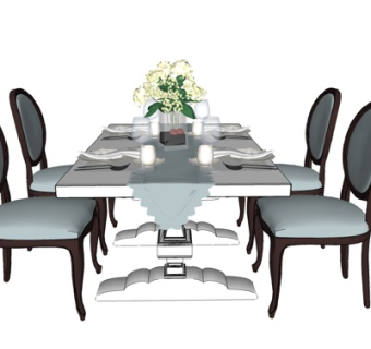简欧餐桌椅su模型