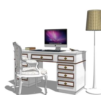 简欧书桌su模型