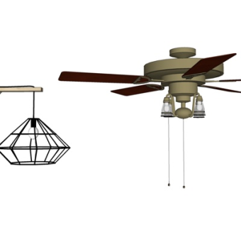 工业风吊扇灯su模型
