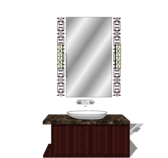 中式洗手盆su模型