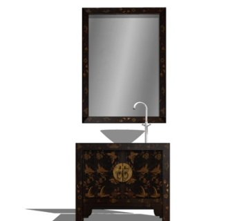 中式洗手盆su模型