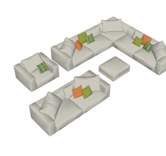 现代布艺多人沙发su模型